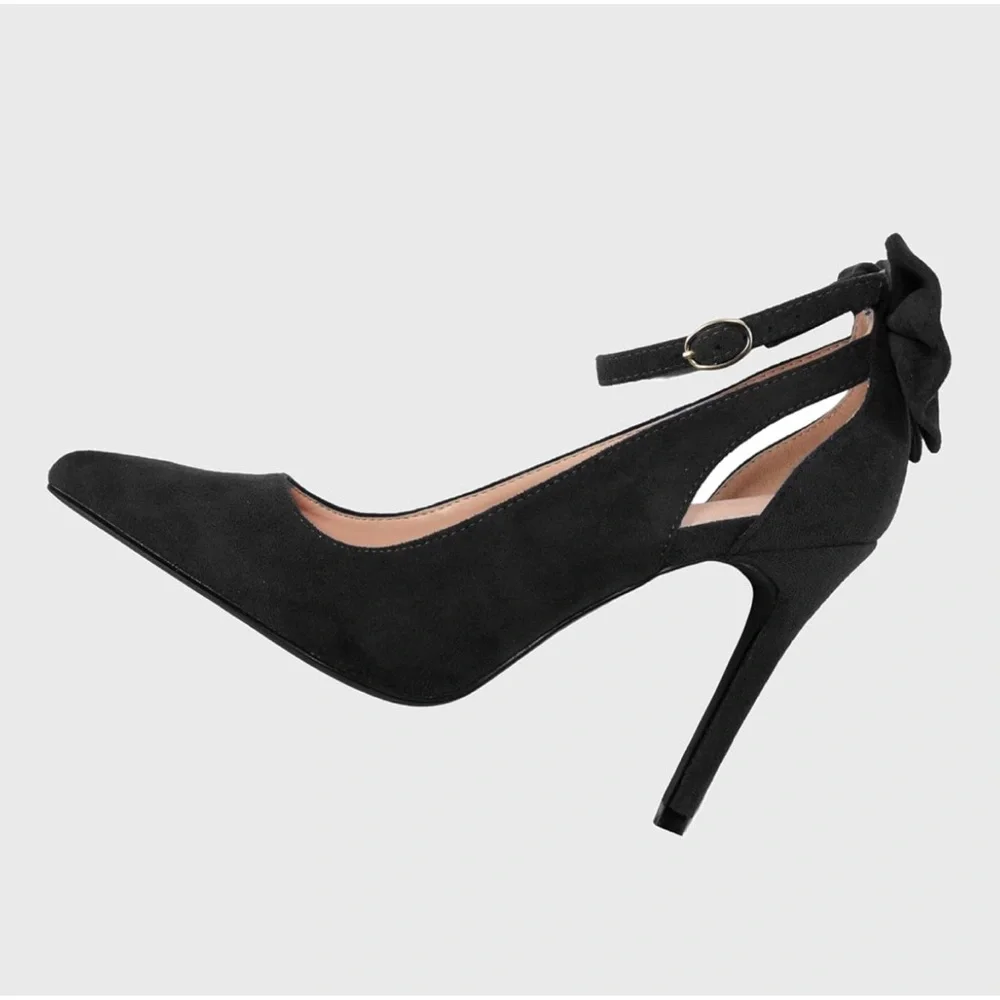 Elegant Black Bow Tie Stiletto Heels - Picture 2 of 7
